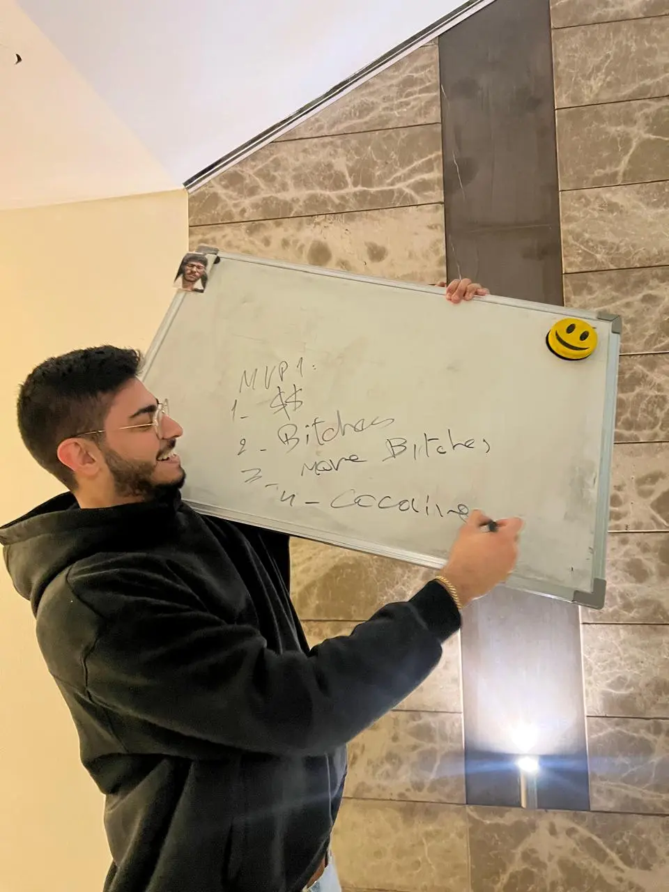 Friends plotting at a whiteboard